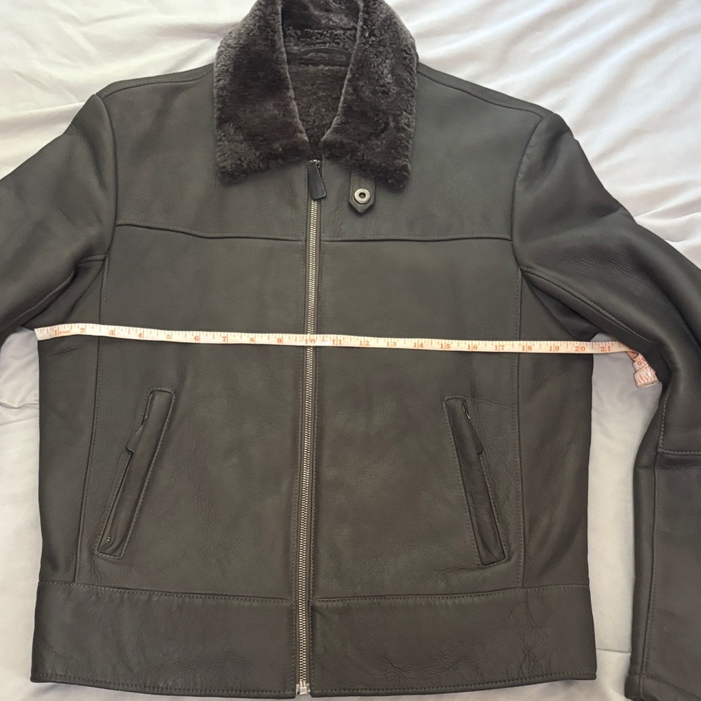 Men's Black Leather Jacket with Fur Collar - Picture 11 of 15
